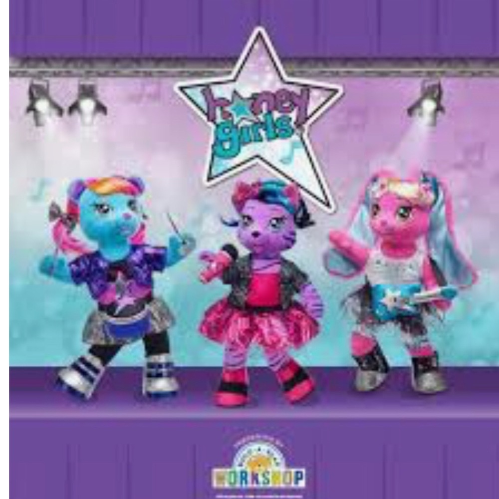 Build a Bear Honey Girls Stuffed Bear Plush Guitar Shirt Biker Shorts Outfits